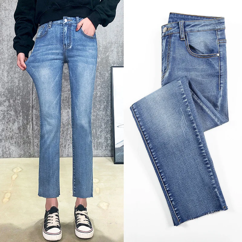 2019 винтажные прямые джинсы женские с высокой талией свободные Джинсы бойфренда 9N03