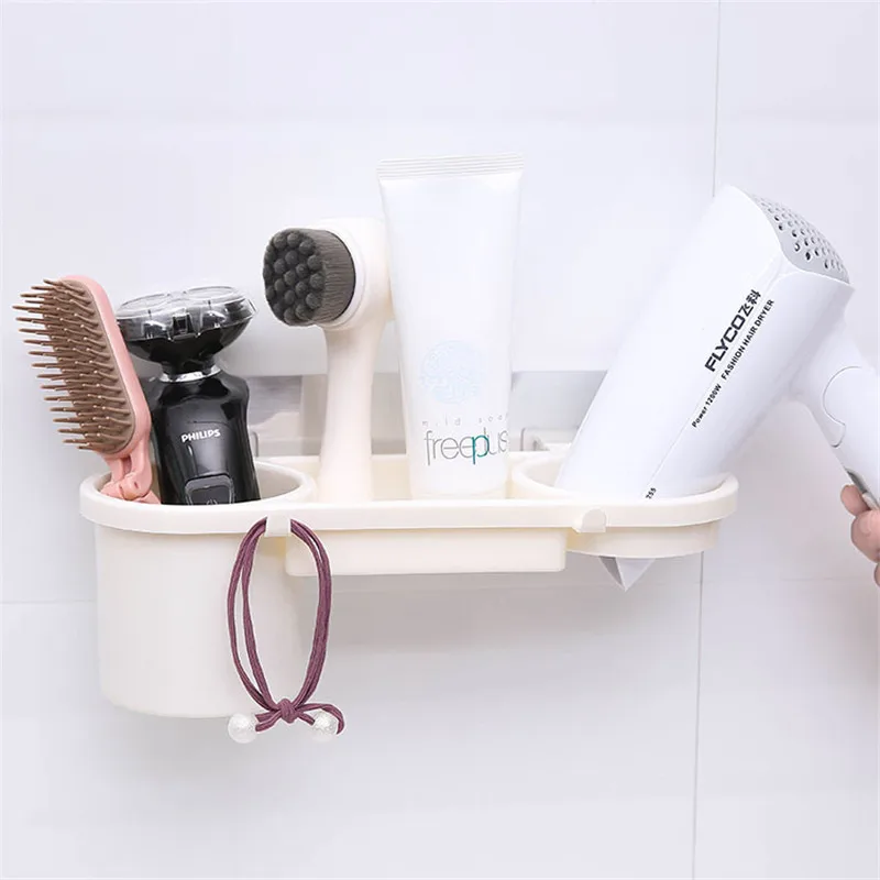 المنزل سلس لصق مجفف الشعر تخزين الرف قوي الحمام شحن لكمة متفرقات المنظمون مستحضرات التجميل منشفة تخزين حامل السنانير