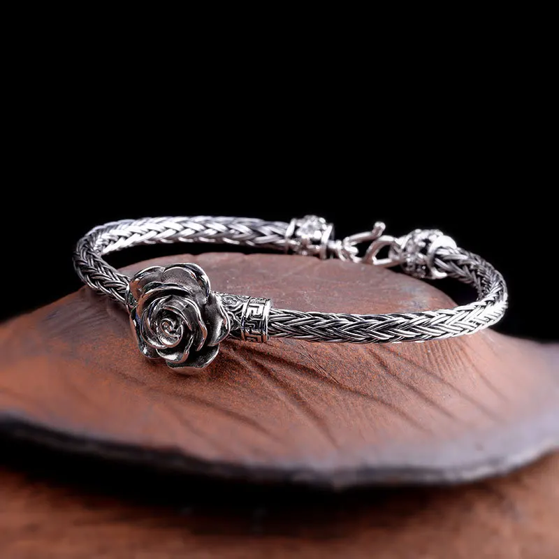 

Hot Sale HF Brand Trendy Silver Bangle Rose Flower Silver Bangle Real Silver Bracelet Limited Lady's S925 Pure Silver Bracelet