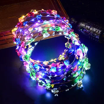 

Led Flower Wreath Headband Crown Festival Floral Garland Bohemia for Park Wedding Headdress Glow Hairband Hen Party Favor Decor