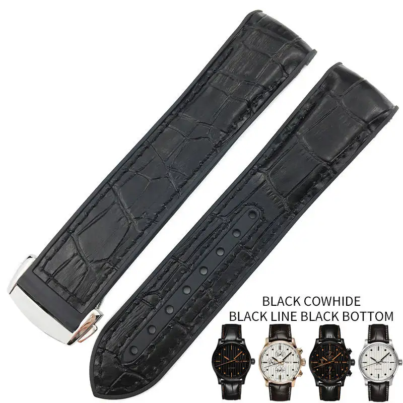 black leather black 19 мм, 20 мм, 21 мм, 22 мм, резиновые силиконовые браслеты для часов с нейлоновым ремешком, складной ремешок с пряжкой, подходит для часов Mido - Цвет ремешка: black leather black