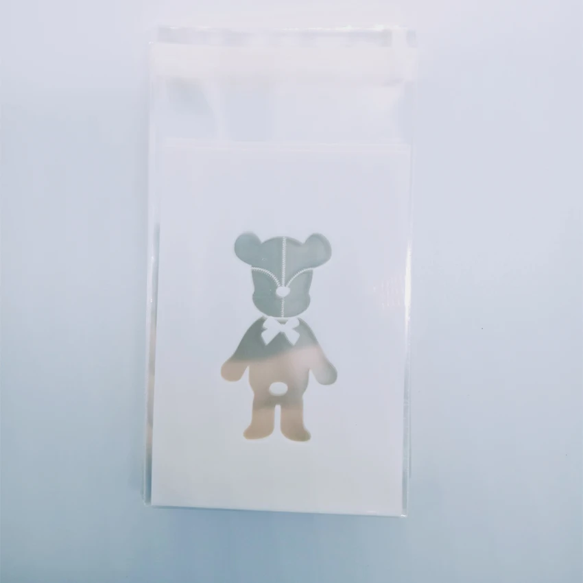 100 шт./лот 10x10 см белая упаковка для печенья Kawaii Bear самоклеящиеся пластиковые