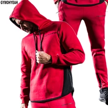 GYMOHYEAH осень зима стиль теплые с длинными рукавами костюмы с капюшоном Толстовка Мода сшивание тонкие брюки утолщенные мужские наборы