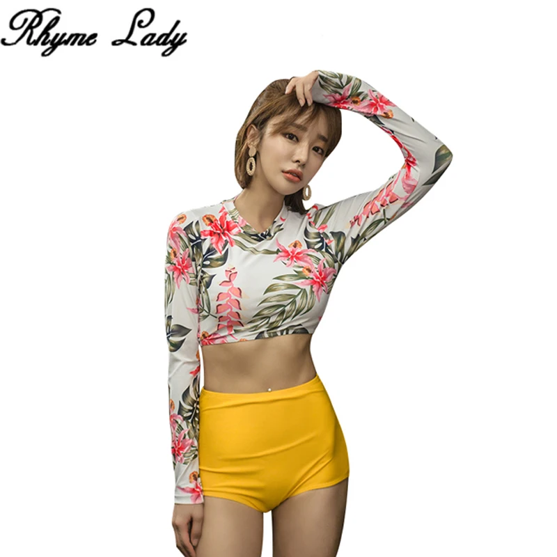 

Rhyme Lady long Sleeve Rash Guard two pieces Surf Swimwear Spandex sweet grils bathing suit high waisted brazilian beachwear