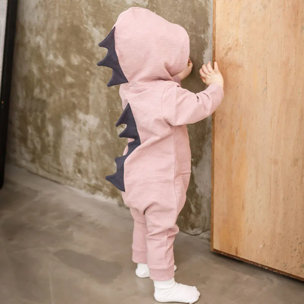 

Baby Boy Girl Dinosaur Hooded Romper Casual Comfortable Newborn Infant Jumpsuit Outfits Clothes Long Sleeve Solid Baby Rompers