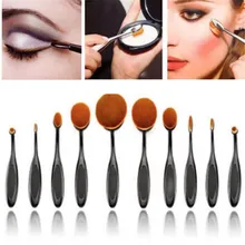 10PCS Professional Toothbrush Design Eyebrow Foundation Power Face Eyeliner Lip Oval Cream Puff Brushes For Makeup Beauty Tools
