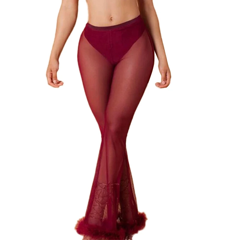 flared see through trousers