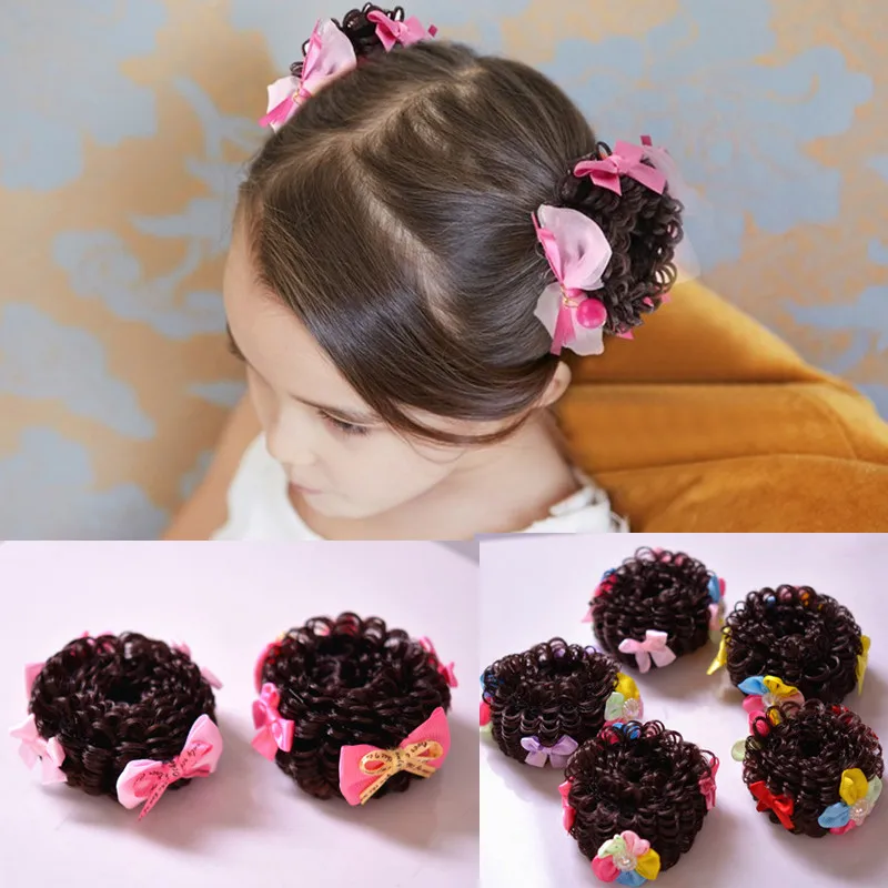 

isnice Cute bow Children Hair accessories Elastic Hair Bands Rubber Headbands Soft Fabric Ball head Girls Headwear
