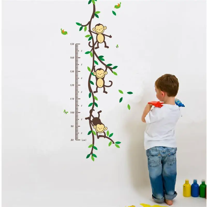 

monkeys growth chart wall decals kids playroom decoration 1208. animal home pvc sticker baby mural art diy adesivo de parede 3.5