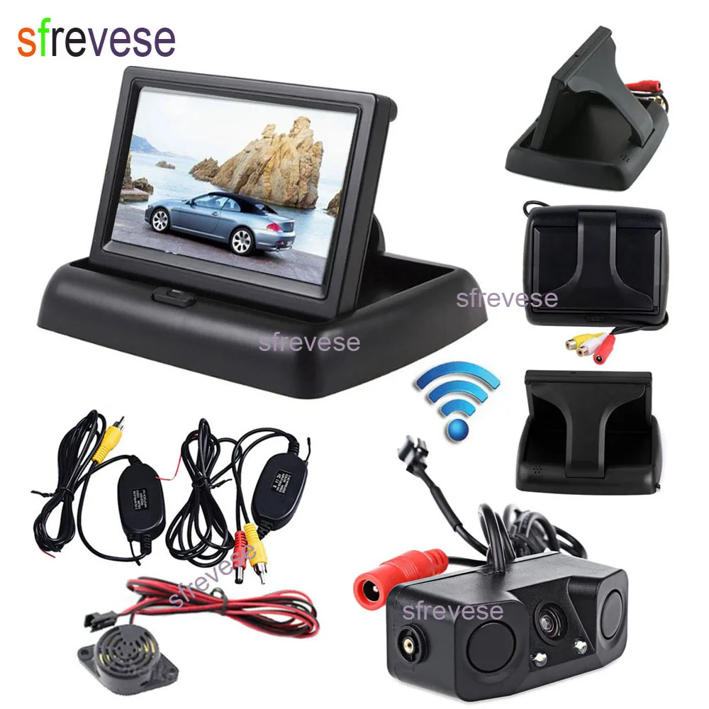 4.3/"Car Reverse Rear View Foldable Display Monitor+HD Backup Camera/&Radar Sensor
