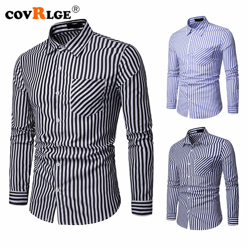 

Covrlge Spring Autumn Men Business European Style Striped Casual Long-sleeve Shirt MCL187