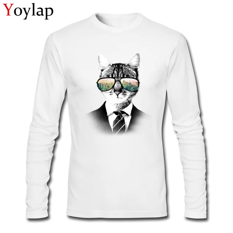 100% Cotton Fabric Adult Long Sleeve Tops Shirt NYC Cat Design Summer Autumn T-Shirt Classic Company Round Neck Sweatshirts NYC Cat white