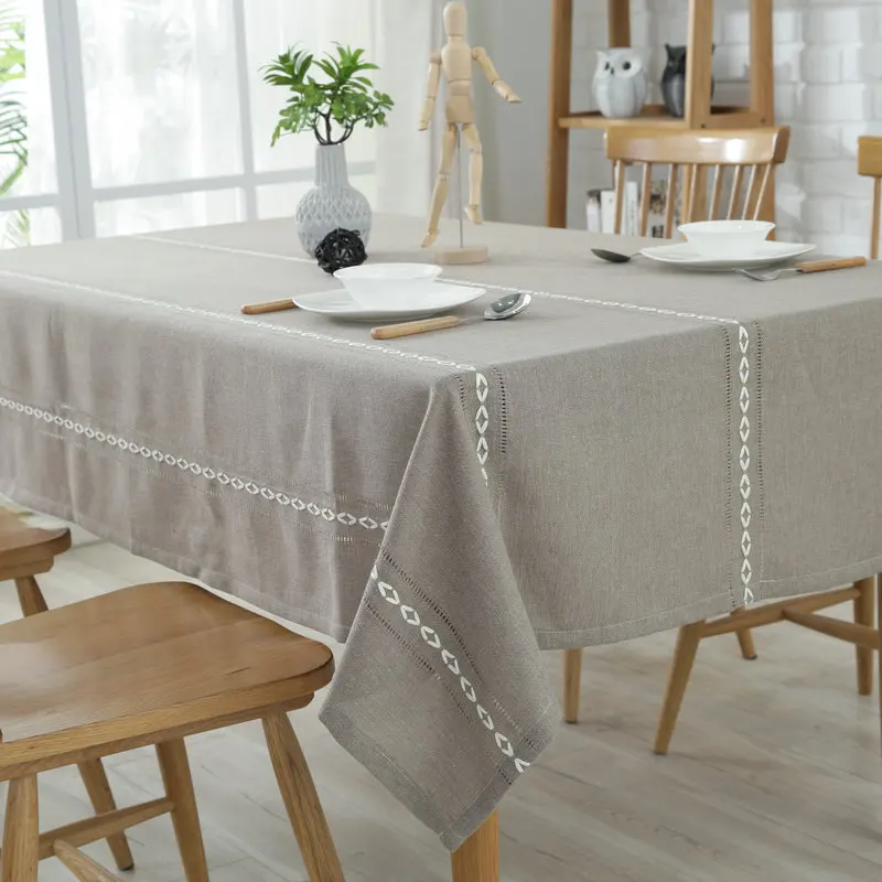 

Korean Cotton Linen Tablecloth Gray Stripes Dust-proof Table cloth Banquet Rectangular Cover cloth Hotel Decoration