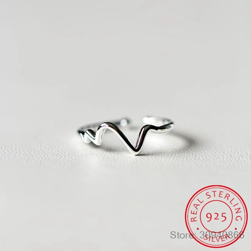 

New Arrivals 925 Sterling Silver Heart Beat Rings for Women Adjustable Size Ring Fashion sterling-silver-jewelry