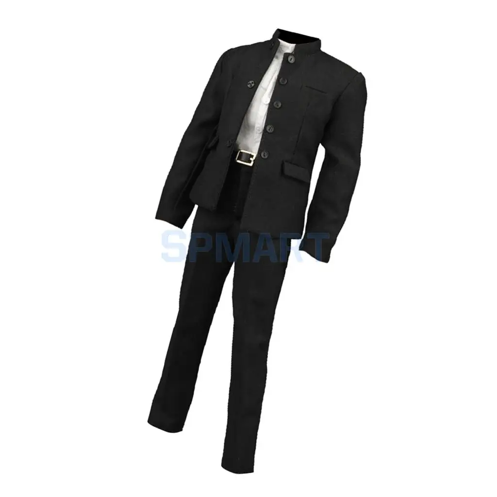 1/6 шкала черный китайский туника пиджак брюки рубашка& Belt Set для 12 ''Enterbay горячие игрушки TTL ss мужской фигуры тела