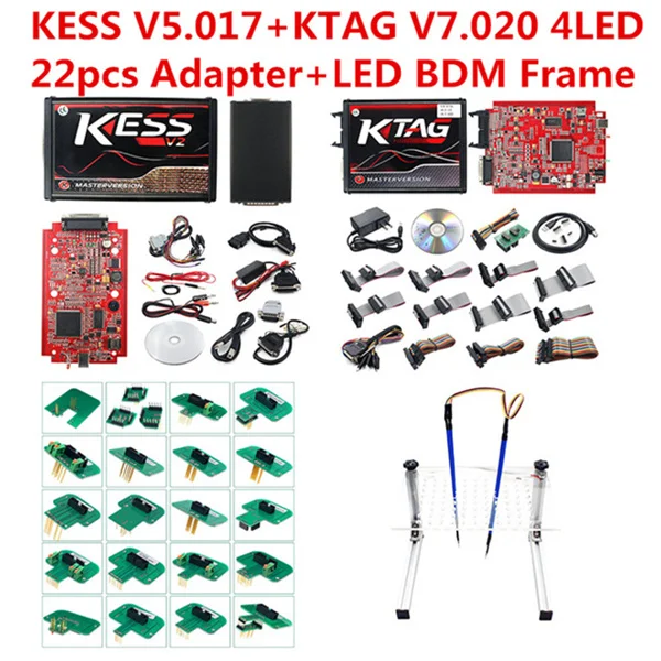 V2.47 KESS V2.53 K-tag V7.020 V2.25 ECU Programmer Online EU Red KESS KTAG FGTECH 0475 LED BDM Frame 22pcs Adapter For Truck - Цвет: KTAG KESS LED 22 Ada