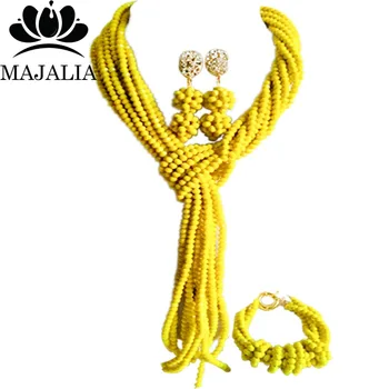 

Majalia Classic Nigerian Wedding African Jewelery Set Opaque yellow Crystal Necklace Bride Jewelry Sets Free Shipping 8JU021