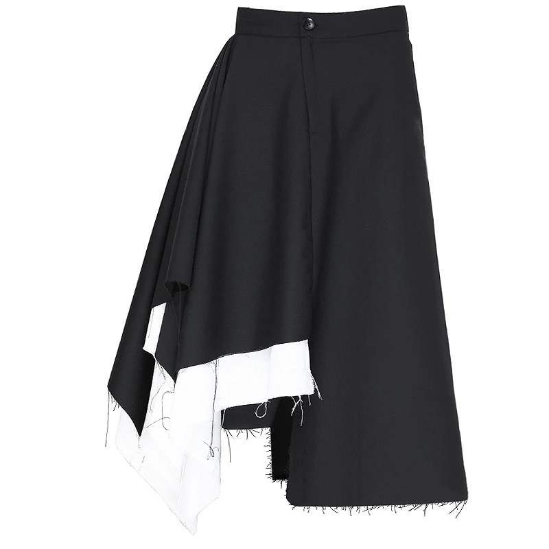 GETSRING Женская юбка с завышенной талией, асимметричные юбки, Лоскутная длинная юбка, летняя черная юбка, универсальная весенне-осенняя