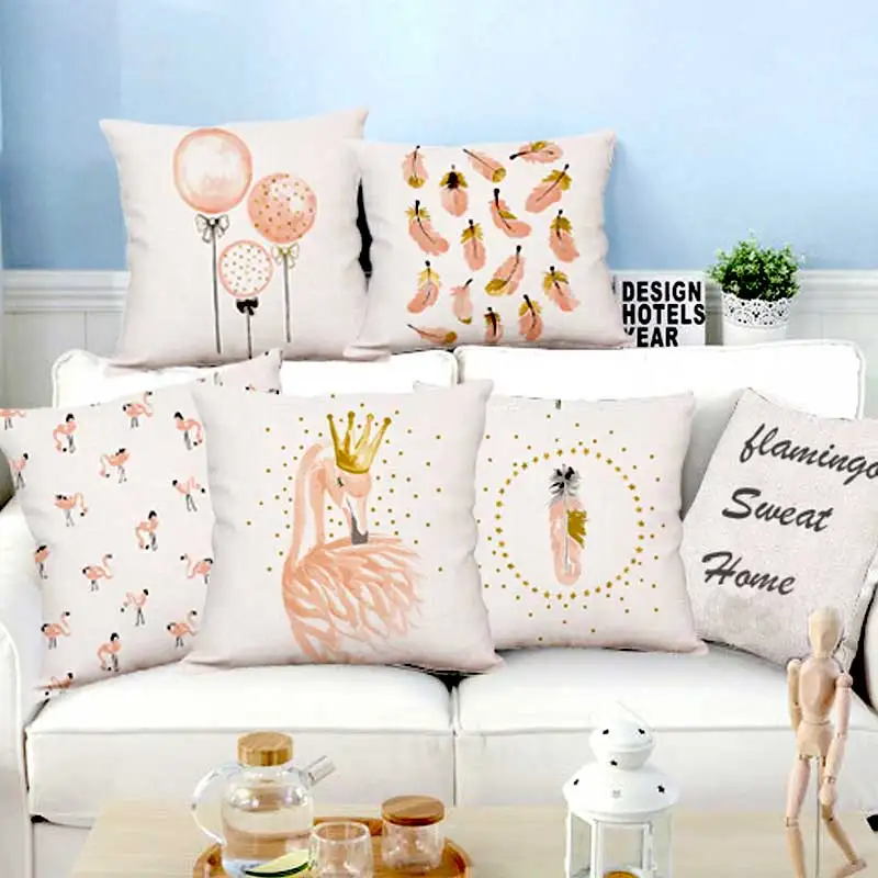 

New Plush Pink Flamingo Cushion Goose Feather Balloons Geometric Nordic Home Decor Sofa Throw Pillow For Girls Room Decoration