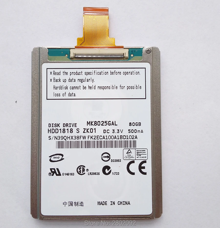 MK8025gal 1,8 дюймовый жесткий диск и кабель для жесткого диска ce ZIF 80 ГБ для ноутбука sony камера HDD Замена MK4009GAl hs082hb