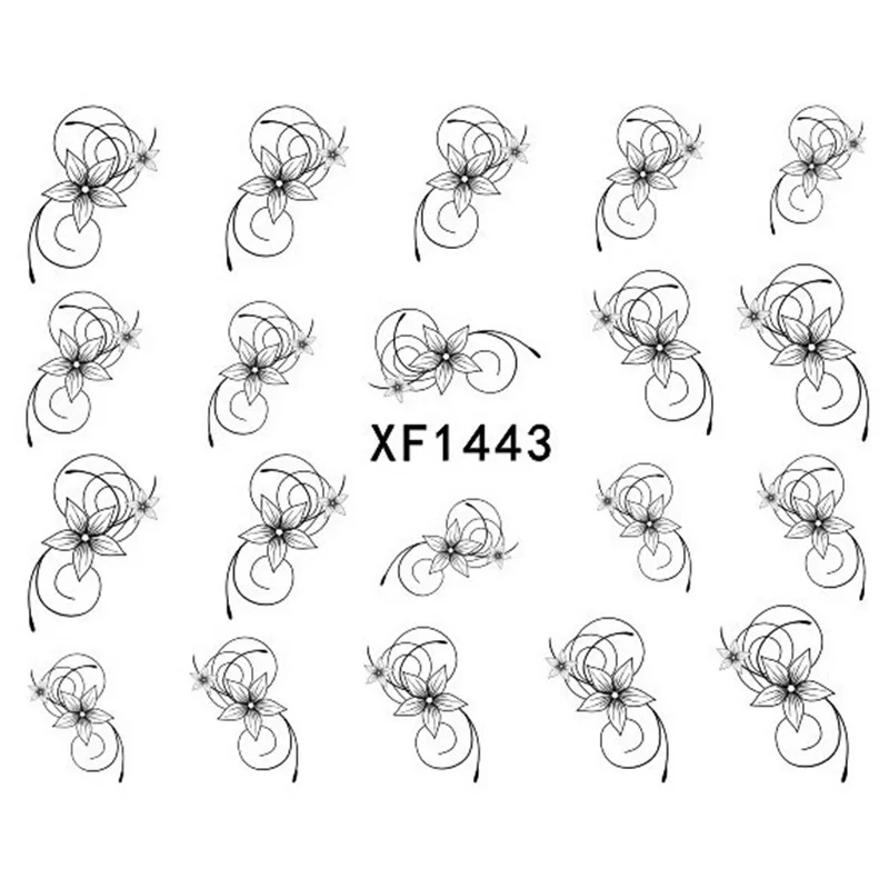 10 шт., акция, наклейки для дизайна ногтей, цветок, длинная лоза, черные кружевные наклейки, украшения, маникюр, сделай сам, стильные обертывания, инструменты, XF1422-1452 - Цвет: XF1443