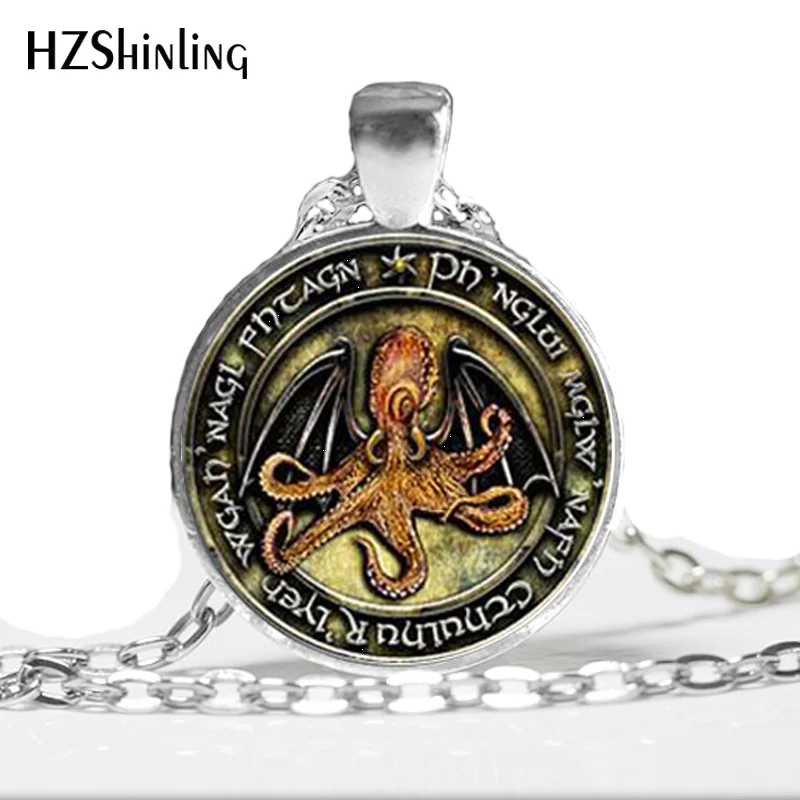 

HZ--A438 New Lovecraft Cthulhu R'lyeh Necklace Lovecraft Cthulhu Jewelry Glass Photo Cabochon Pendant HZ1