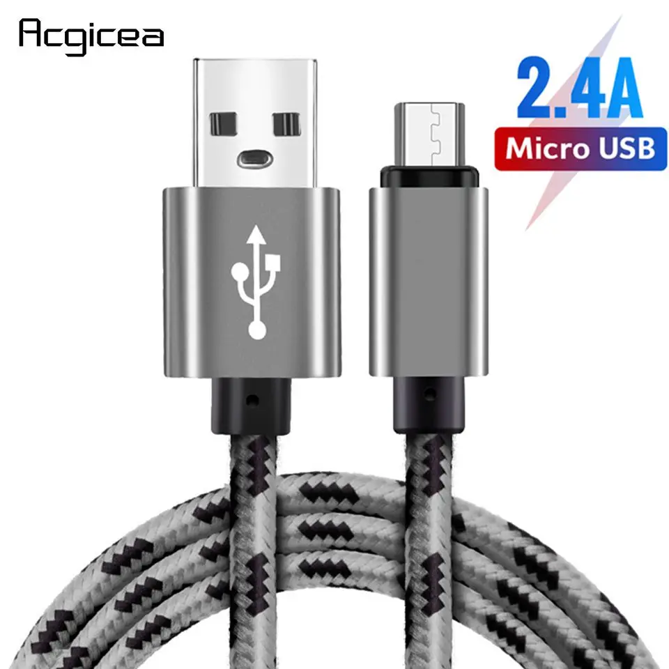 2.4A المصغّر usb كابل شاحن مزامنة بيانات كابل سريع لسامسونج Xiaomi هواوي الروبوت سلك Microusb النايلون مزين الهاتف المحمول الكابلات