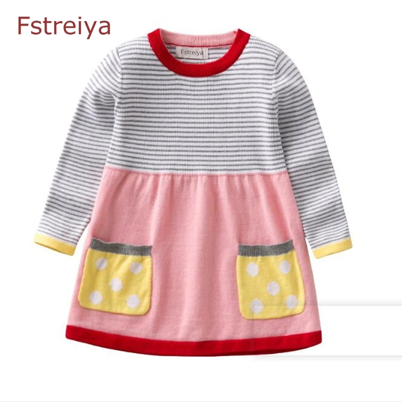 

Baby girl christmas sweater tiny cottons 2018 kids long sweater dress toddler girl winter striated clothes girls Dot pullover