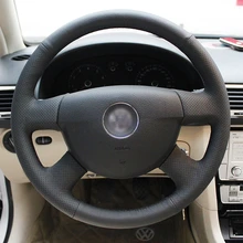 BANNIS Black Artificial Leather DIY Hand-stitched Steering Wheel Cover for Volkswagen VW Passat B6