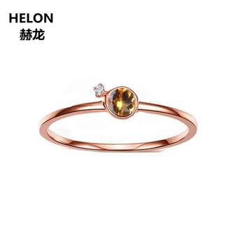 

3.5mm Round Natural Citrine Women Ring Solid 14k Rose Gold Diamonds Engagement Wedding Ring Fine Jewelry Anniversary Band