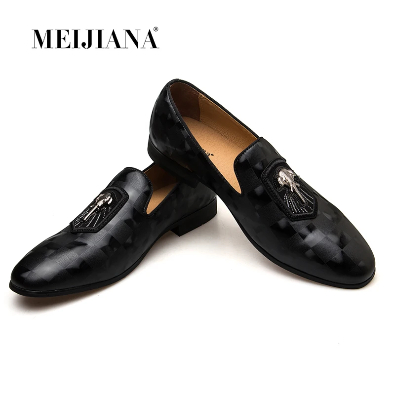 Acheter MEIJIANA 2018 Printemps Automne En Cuir Véritable Hommes Mocassins Mode Hommes Chaussures Noir Banquet Chaussures