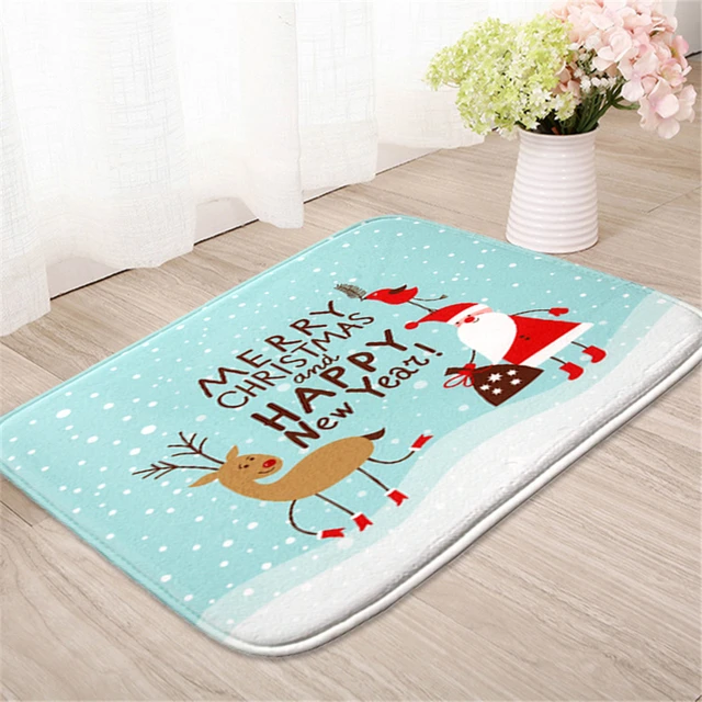 Honlaker Christmas Bath Mats Flannel Printing Bathroom Rug Toilet Honlaker Christmas Bath Mats Flannel Printing Bathroom Rug Toilet Water Absorption Antiskid Floor Mat