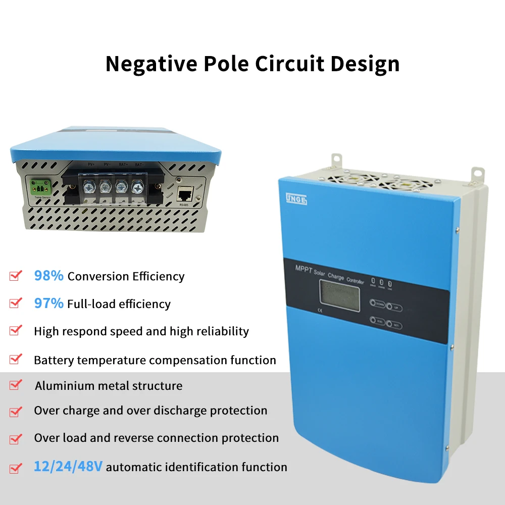 

MPPT Solar Charge Controller Digital 12V 24V 48V Solar Panel Battery Charging Regulator LCD Display Negative Grounded