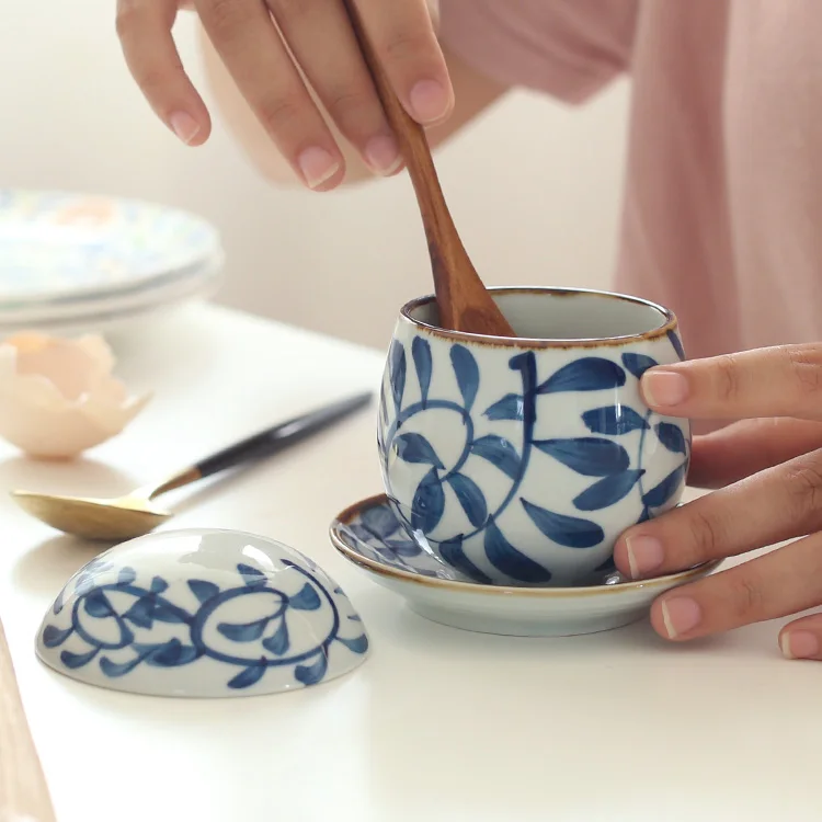 Высококачественный японский стиль завод расписанный вручную керамический яйцо чаши фарфоровая посуда суп, каша миска с крышкой блюдце кухня