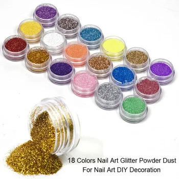 Fashionable  18 Colors/Set Mix UV Gel Nail Art Glitter Dust Powder For UV GEL Acrylic Powder Nail Art Decoration Tips DIY
