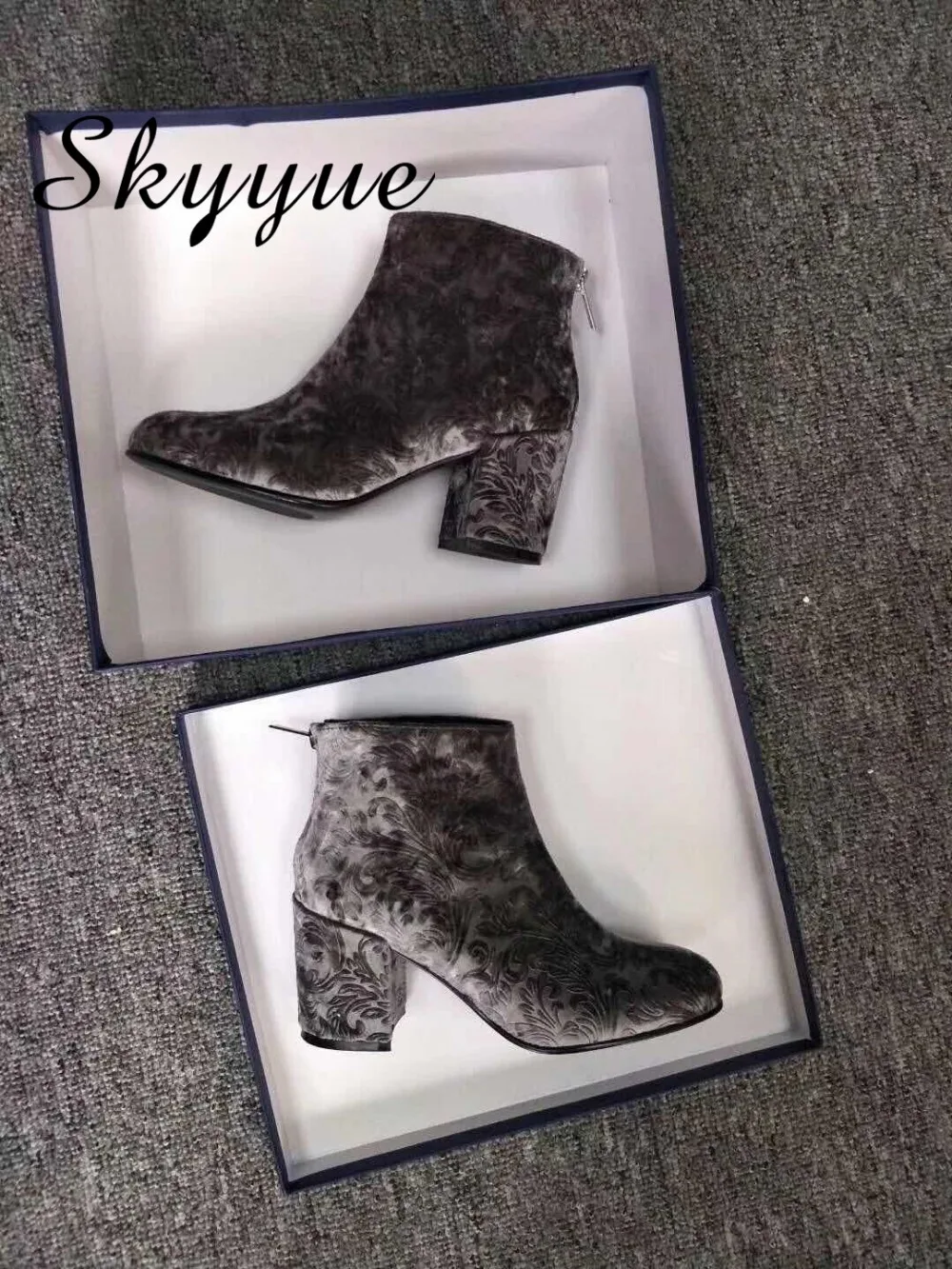 

SKYYUE New Velvet Round Toe Chunky Heel Women Brand Boots Comfortable Slip On Women Ankle Boots Shoes Women