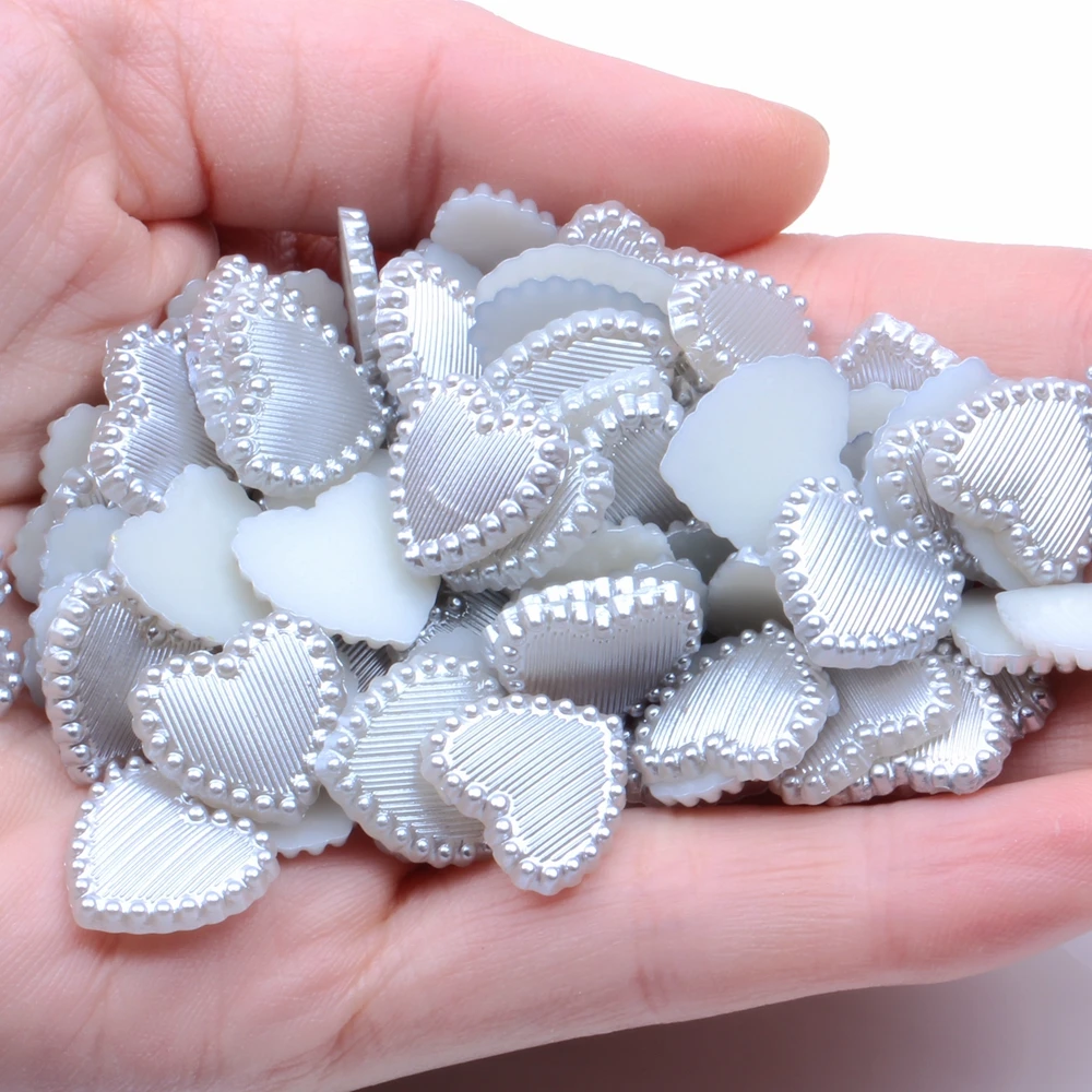 18 light gray Форма сердца 40 шт 14 мм Flatback Половина жемчуга горный хрусталь для дизайна ногтей мобильного телефона DIY Ювелирные изделия ремесленные украшения - Цвет: 18 light gray