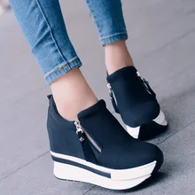 Fashion Women Wedge Casual Shoes Zipper Height Increased Sneakers Breathable Black Red Women Spring Walking Flats Trainers Shoes цена Fashion Women Wedge Casual Shoes Zipper Height Increased Sneakers Breathable Black Red Women Spring Walking Flats Trainers Shoes цены онлайн