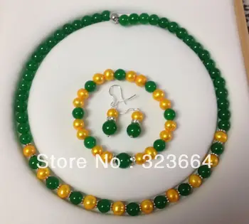 

Hot Sell! Golden Akoya Cultured Pearl/AA bracelets necklace earrings set