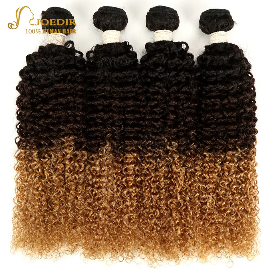 

Joedir 3 Tone Ombre Brazilian Kinky Curly Hair Weave Bundles 1B/4/27 100% Human Hair Extension 4PCS Blonde Non Remy Hair Weaving