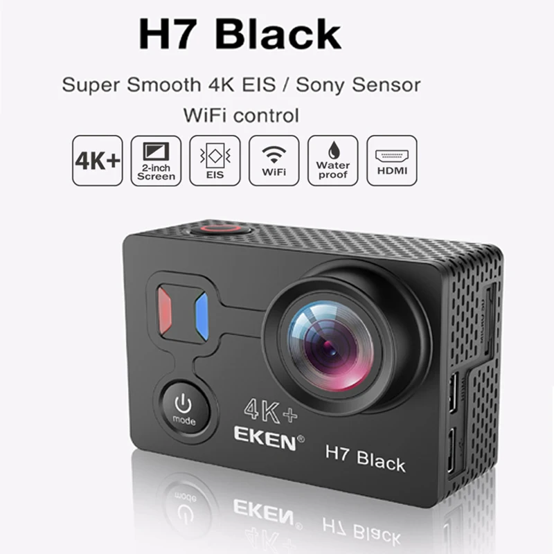 Eken H7 черная Экшн-камера Ultra HD 4K 4 k/30fps для Ambarella A12 14MP Go Водонепроницаемая Wifi Спортивная камера Pro EIS Вращение экрана DV