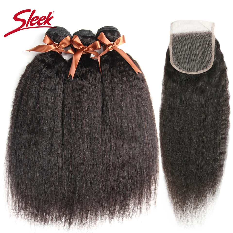 

Sleek Kinky Straight Hair With Closure 3 4 Bundles With Closure Non Remy Hair Brazilian Kinky Straight Bundles With Closure
