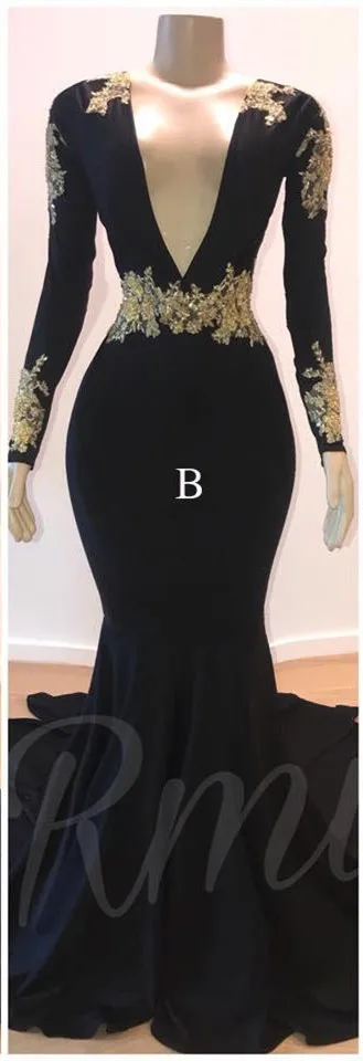 Vestidos de gala сексуальное платье с v-образным вырезом и разрезом для выпускного вечера с русалочкой элегантное длинный рукав аппликация изготовление на заказ длинное официальное вечернее платье - Цвет: Style B