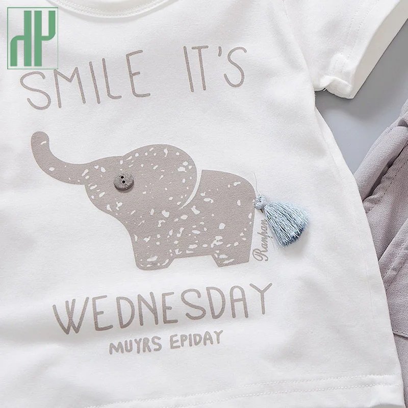 Children clothing 2018 elephant cartoon toddler girls summer clothing top+pant kids casual boys sport suits outfit 1 2 3 4 years