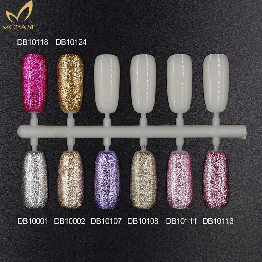 Monasi UV Gel Nail Polish 3D Glossy Platinum Glitter Gel Diamond Gold Bright Shiny Lacquer Brilliant Soak Off Nail Varnish