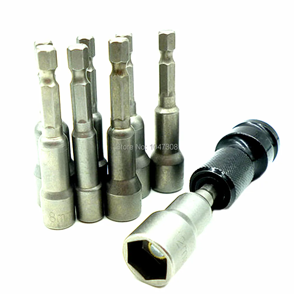 8pcs Nut Driver Bit 1/4" Hex Shank Socket Bit Adapter