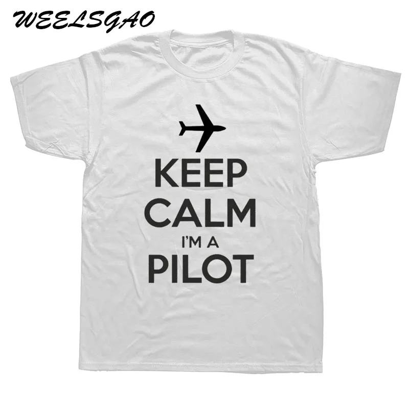 Новое поступление для мужчин KEEP CALM I'M A PILOT Забавный полет самолета Летающий короткий рукав хлопок дизайнер хип хоп футболки - Цвет: white