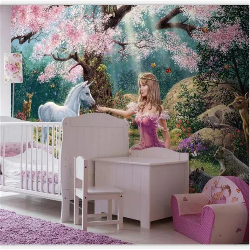 beibehang Wallpaper custom wallpaper living room bedroom dreamy cute cartoon pink flower tree princess white horse background beibehang Wallpaper custom wallpaper living room bedroom dreamy cute cartoon pink flower tree princess white horse background