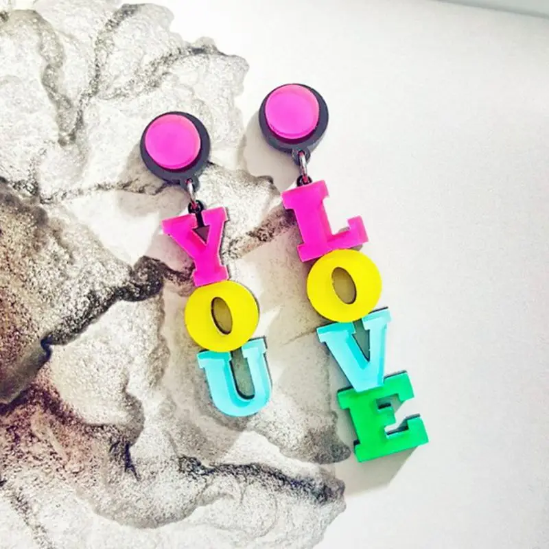 

European Fashion Color Acrylic Letter Love Asymmetric Stud Earrings For Women