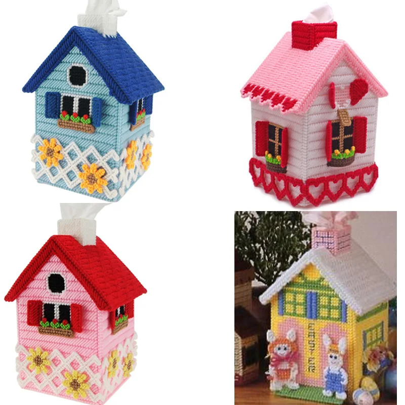 

3d diy cross stitch kits wool fiber house shape take paper box pumping paper box NO.3